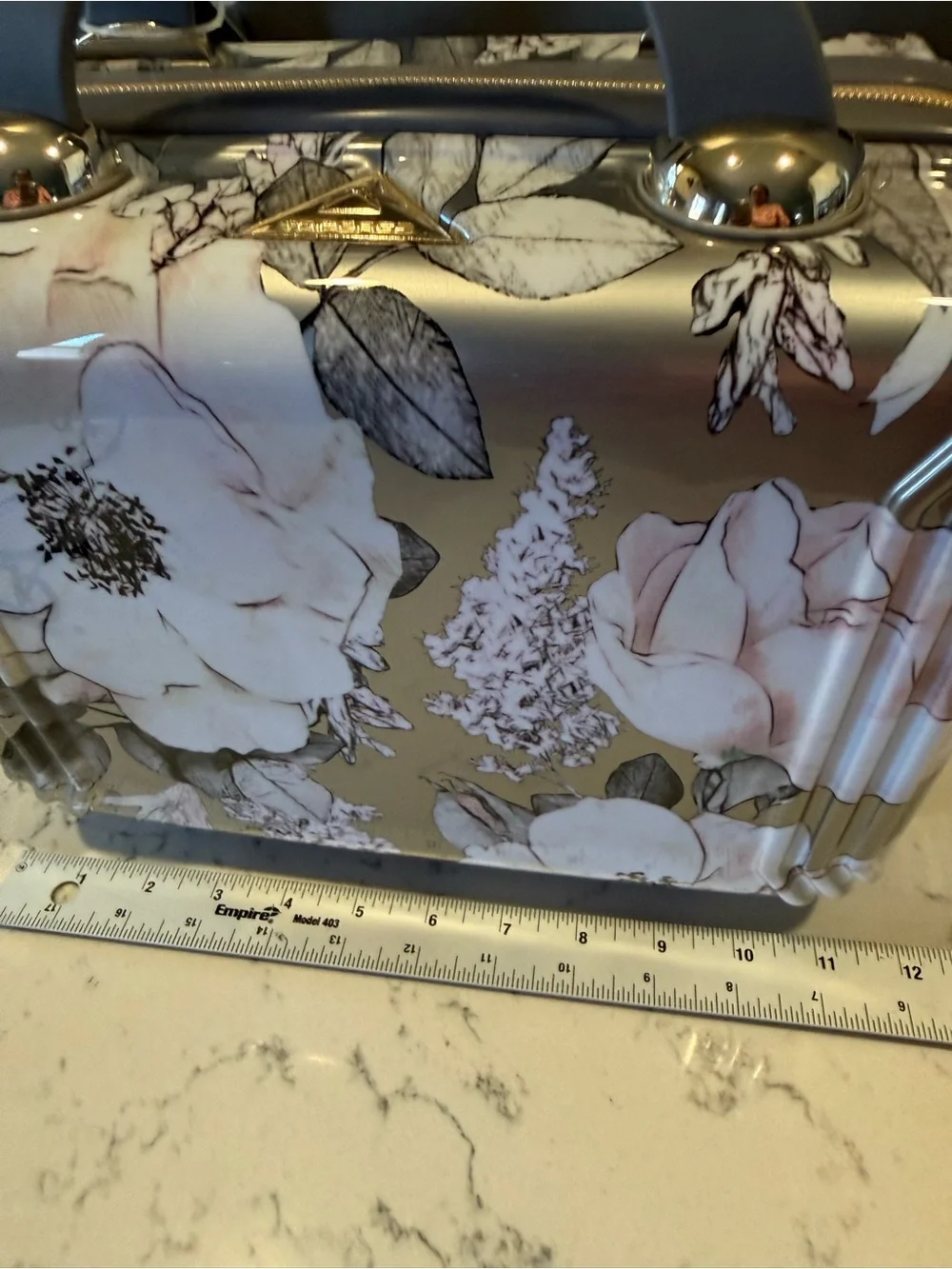 Floral Print Metallic Makeup Case - Rose Gold